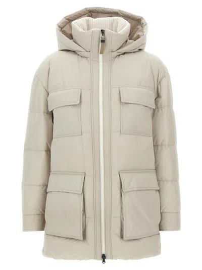 Brunello Cucinelli Knitted Neck Down Jacket Puffer Jackets Beige In White