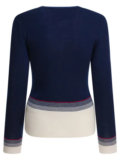 Valentino V-neck Cardigan With Contrast Hem In Blue