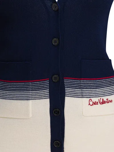 Valentino V-neck Cardigan With Contrast Hem In Blue