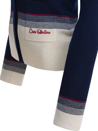 Valentino V-neck Cardigan With Contrast Hem In Blue