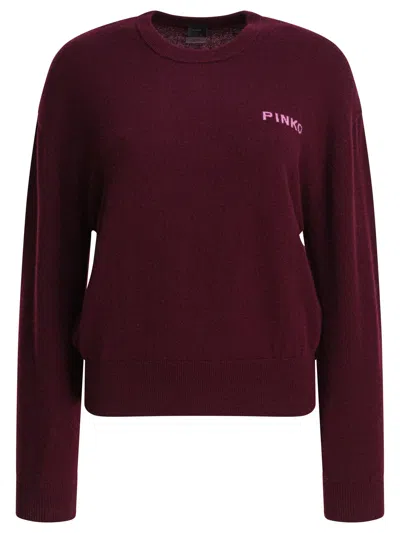 Pinko Wool And Cashmere Logo Sweater In Red