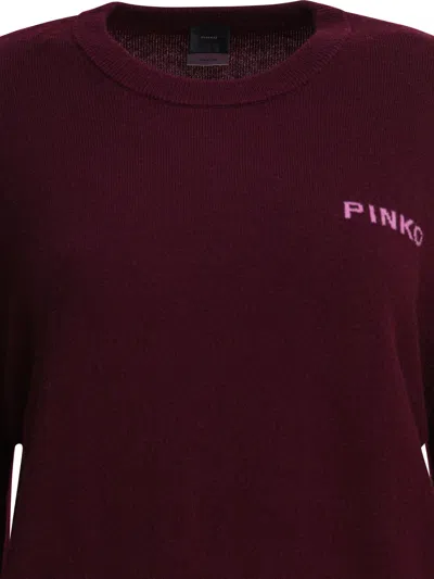 Pinko Wool And Cashmere Logo Sweater In Red
