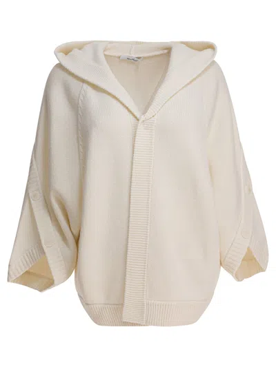 Max Mara Knitwear With Buttoned Hood And Relaxed Fit In Neutral