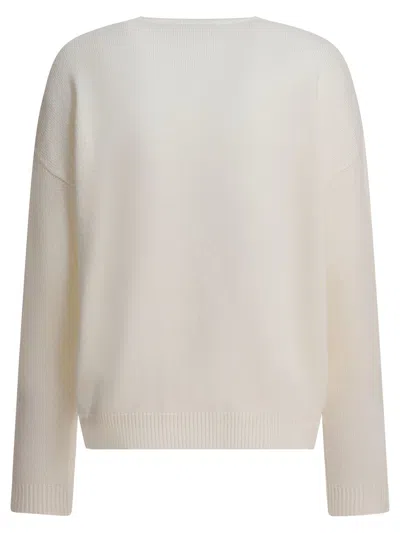Max Mara Crew Neck Wool Cashmere Sweater With Graphic Detail In White