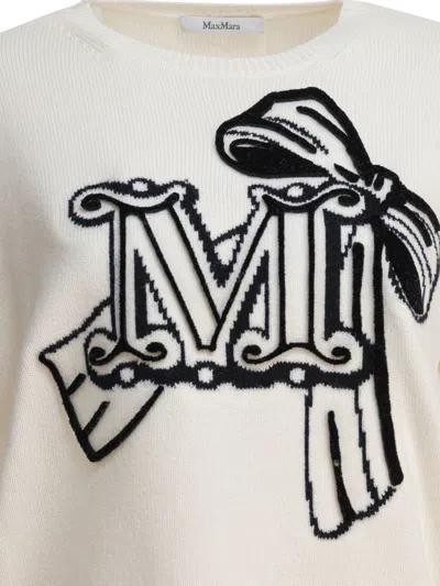 Max Mara Crew Neck Wool Cashmere Sweater With Graphic Detail In White