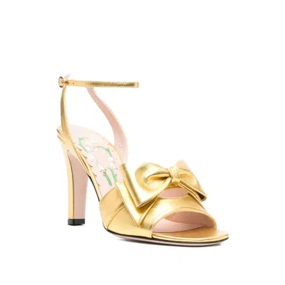 Valentino 100mm Bow-embellished Ankle-strap Sandals In Gold