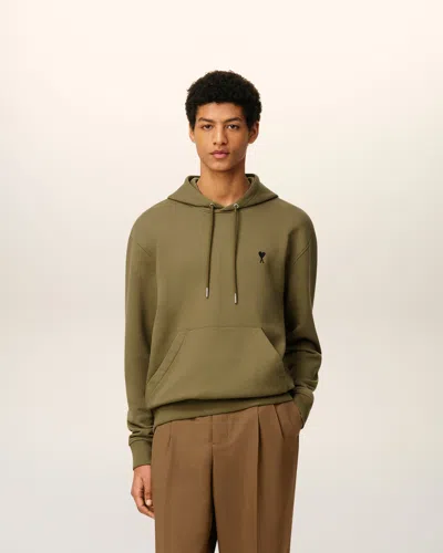 Ami Alexandre Mattiussi Cotton Contrast Ami De Coeur Hoodie In Green