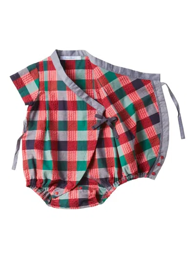 Familiar Checked Wrap Bodysuit In Red