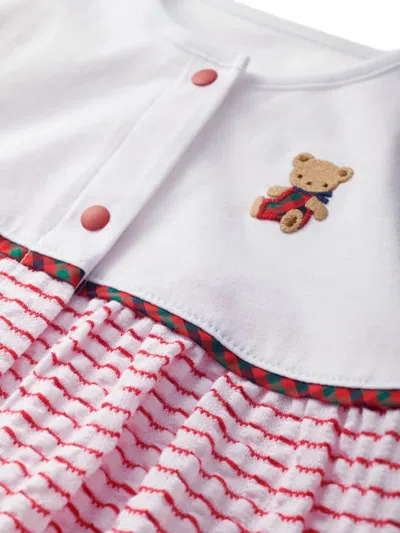 Familiar Bear-embroidered Striped Romper In Pink