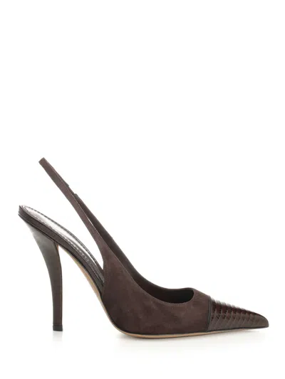 Paris Texas Miranda Slingback 105 Suede And Printed Lizard Pumps Brown