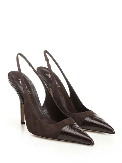 Paris Texas Miranda Slingback 105 Suede And Printed Lizard Pumps Brown