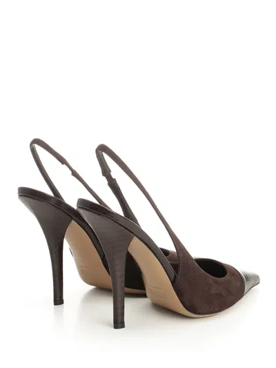 Paris Texas Miranda Slingback 105 Suede And Printed Lizard Pumps Brown