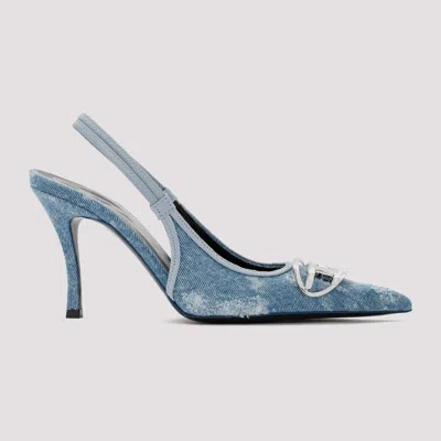 Diesel Pointed Toe Slingback Strap Silver-tone Pumps In Blue
