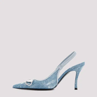 Diesel Pointed Toe Slingback Strap Silver-tone Pumps In Blue