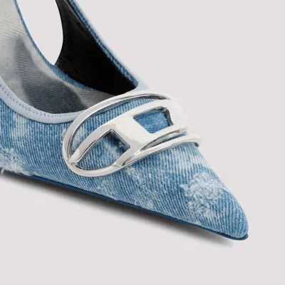 Diesel Pointed Toe Slingback Strap Silver-tone Pumps In Blue