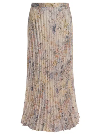 Golden Goose Floral Pleated Midi Skirt Sequins In Brown