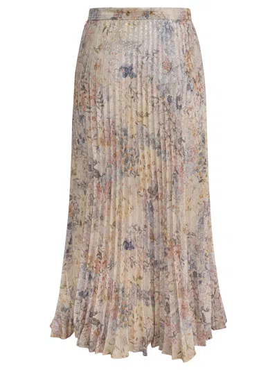 Golden Goose Floral Pleated Midi Skirt Sequins In Brown