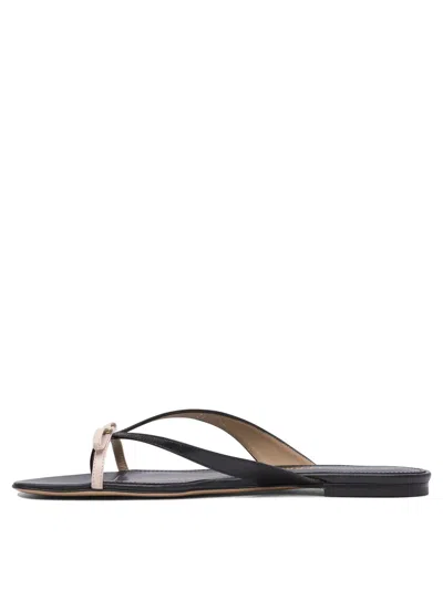 Ferragamo Black Leather Sandals With Thong Strap In Burgundy
