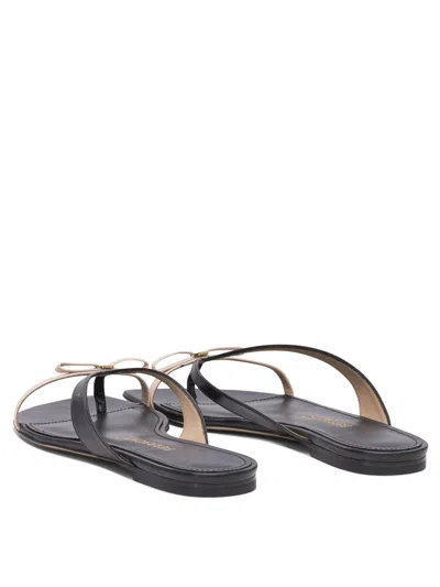 Ferragamo Black Leather Sandals With Thong Strap In Burgundy