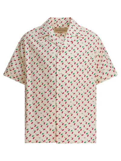 Valentino Cotton Poplin Bowling Shirt With Cherryfic Print In Neutral