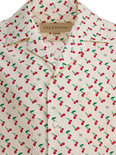 Valentino Cotton Poplin Bowling Shirt With Cherryfic Print In Neutral