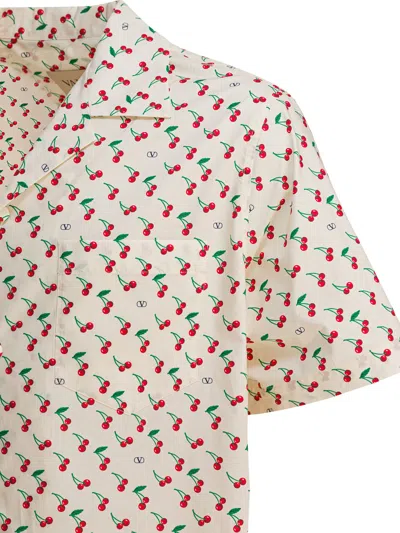 Valentino Cotton Poplin Bowling Shirt With Cherryfic Print In Neutral