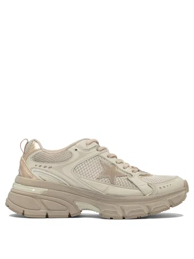 Golden Goose Net Leather And Suede Sneakers With Star Detail In Neutral