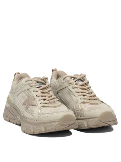 Golden Goose Net Leather And Suede Sneakers With Star Detail In Neutral