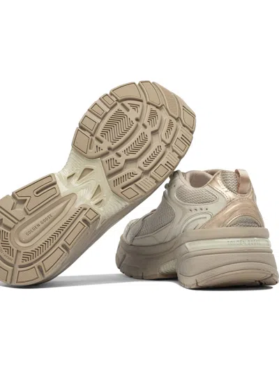 Golden Goose Net Leather And Suede Sneakers With Star Detail In Neutral