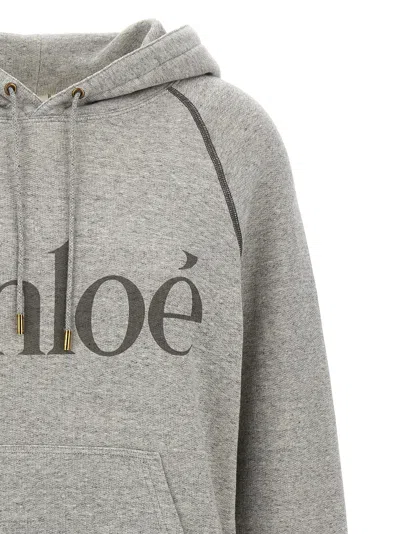 Chloé Hooded Cotton Blend Sweatshirt With Kangaroo Pocket In Gray