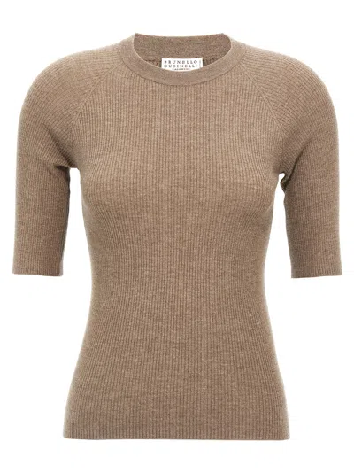 Brunello Cucinelli Crewneck Ribbed-knit Jumper In Neutral