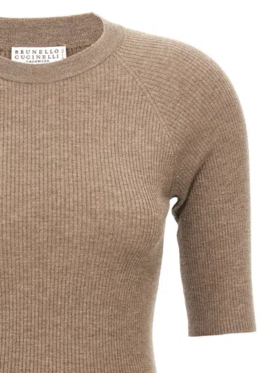 Brunello Cucinelli Crewneck Ribbed-knit Jumper In Neutral