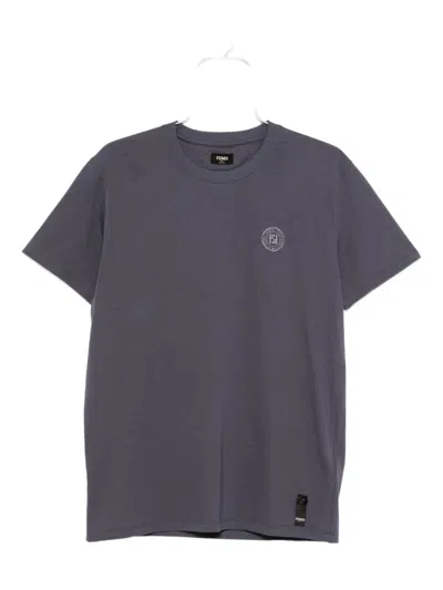 Fendi Cotton T-shirt With Ff Detail In Blue