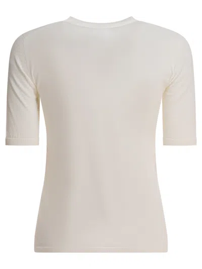 Max Mara Crew Neck Ribbed Cuffs Short Sleeves In Neutral