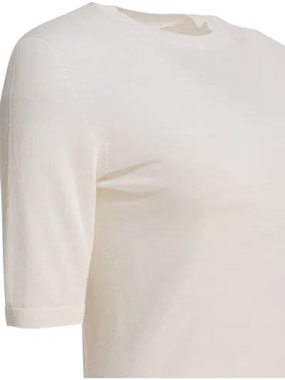 Max Mara Crew Neck Ribbed Cuffs Short Sleeves In Neutral