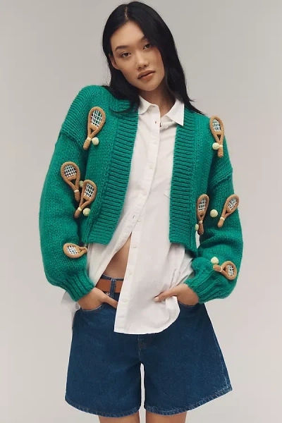 Maeve The Alicia 3d Cropped Cardigan By  In Green