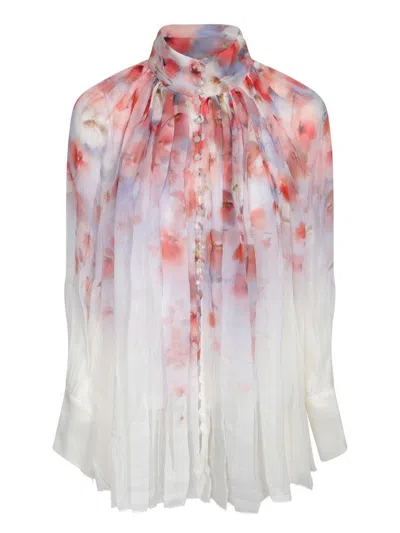 Zimmermann Crush Pleated Floral-print Crepon Blouse In White