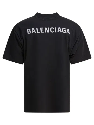 Balenciaga Black Crewneck T-shirt With Logo Lettering On The Front And Logo Patch On The Sleeve In Cotton Man In Black
