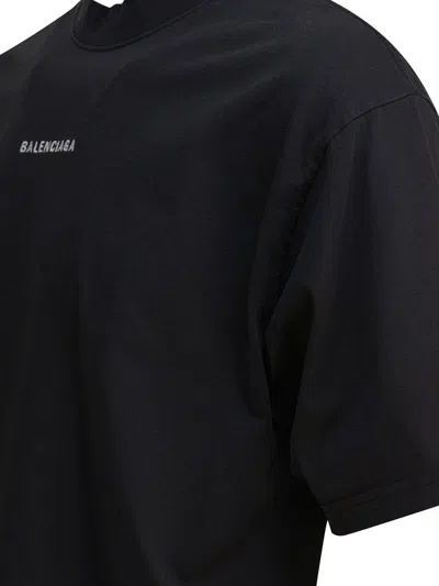 Balenciaga Black Crewneck T-shirt With Logo Lettering On The Front And Logo Patch On The Sleeve In Cotton Man In Black