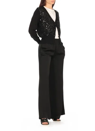Fabiana Filippi V-neck Wool Blend Cardigan With Front Sequins Detail In Black