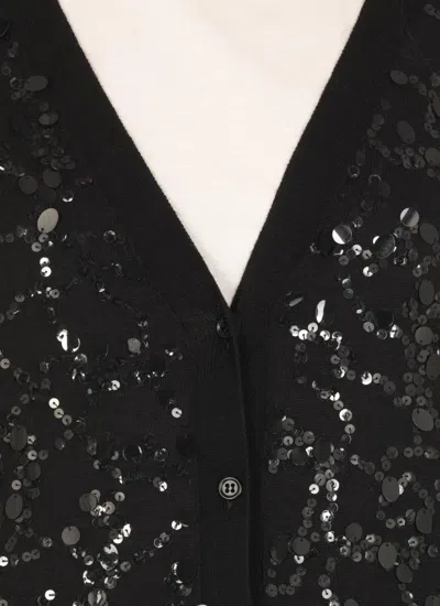 Fabiana Filippi V-neck Wool Blend Cardigan With Front Sequins Detail In Black