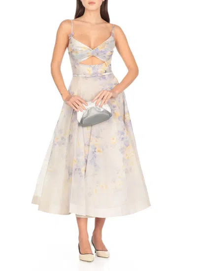 Zimmermann White Midi Dress With Heart-shaped Neckline In Multi