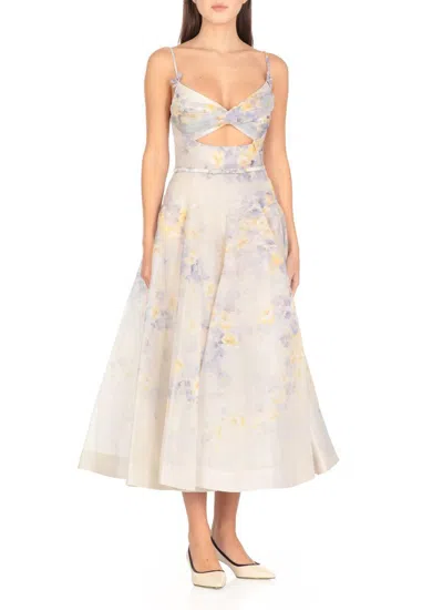 Zimmermann White Midi Dress With Heart-shaped Neckline In Multi