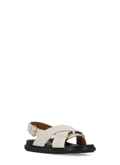 Marni Fussbett Sandals In Silk White Leather With Low Heel Women