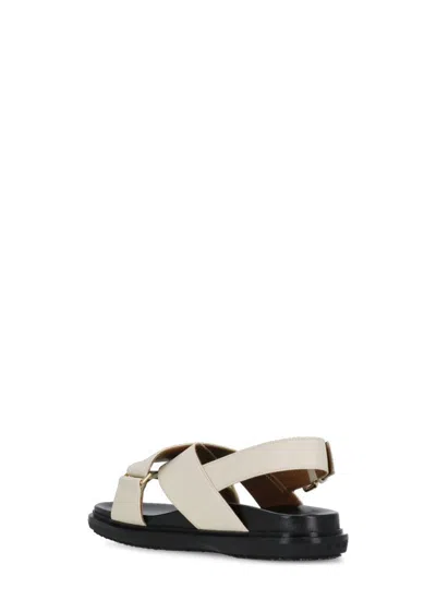 Marni Fussbett Sandals In Silk White Leather With Low Heel Women