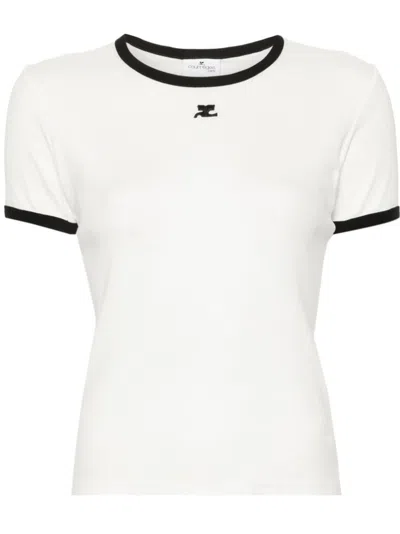 Courrèges Cotton T-shirt With Contrasting Logo Trim In Yellow