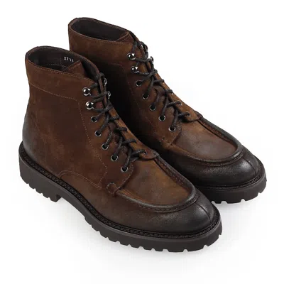 Doucal's Brown Ankle Boots With Lsce-up Closure In Leather Man In Brown