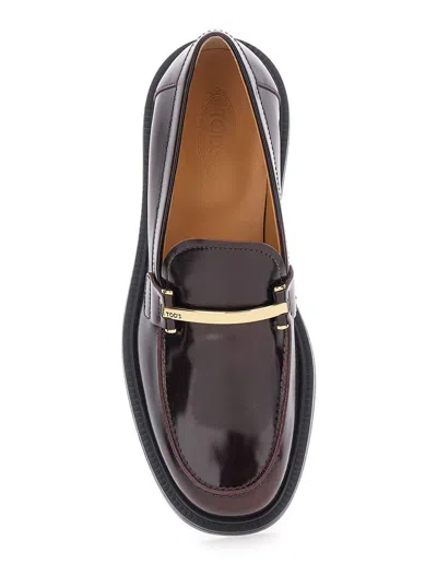 Tod's Brown Loafers With Logo Plaque In Black