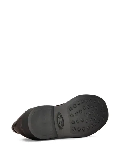 Tod's Brown Loafers With Logo Plaque In Black