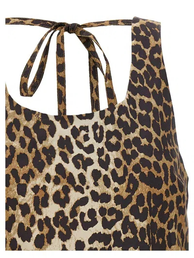Ganni Brown Leopard Cotton Poplin Mini Dress